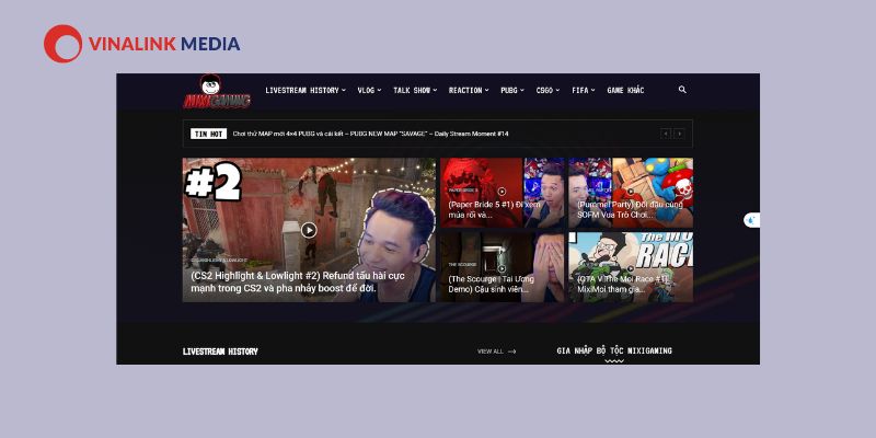 Ảnh minh họa website streaming của Độ Mixi.